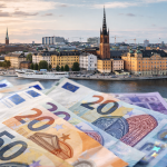 Banknoty euro i koron w Sztokholmie