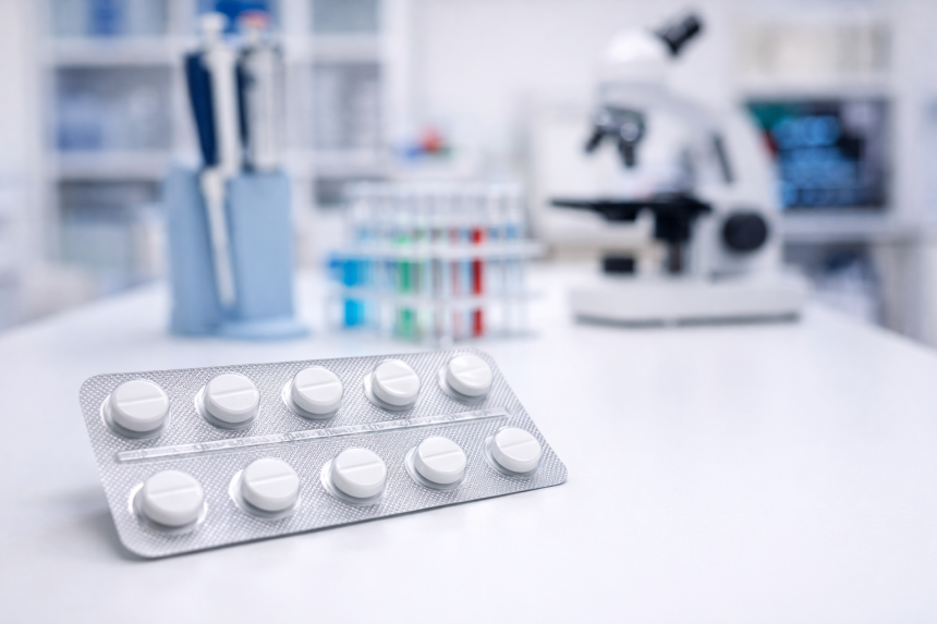 Blister pakiet tabletek w laboratorium