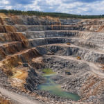 Otwór kopalni z maszynami i wodą