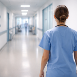 Pracownik zdrowia na szpitalnym korytarzu